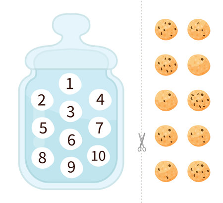 Counting educational children game, math kids activity sheet. Put the cookies in the jar in the right place.のイラスト素材
