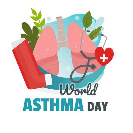 Medical illustration asthma. Respiratory system diseases. World Asthma Day vector poster.のイラスト素材