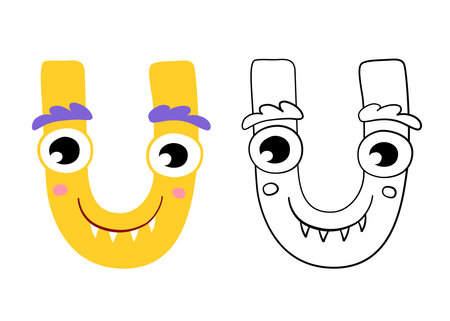 Vector cartoon illustration of monsters letter english alphabet. Color and outline drawing. Coloring book for primary children.のイラスト素材