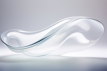 White curved acrylic object with vibrant neon accents and colorful filters adding dynamic visual effect. Neon-lit and dynamic, emphasizing the play of colors and shapesの素材