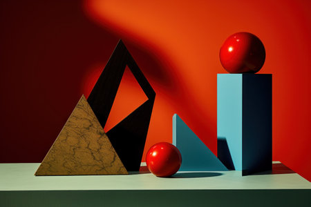 Geometric shapes and objects, creative design, still life. Cosmetic product showcase, podium, stageの素材