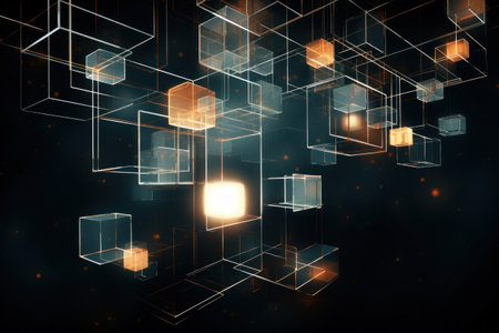 Abstract geometry in space, geometric shapes floating in three-dimensional spaceの素材