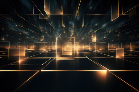 Abstract geometry in space, geometric shapes floating in three-dimensional spaceの素材