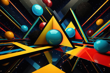 Vibrant and futuristic render with cosmic and celestial theme. Geometric shapesの素材