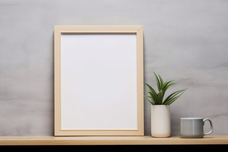 Poster mockup in modern living room interior. Frame mock up, blank artwork templateの素材
