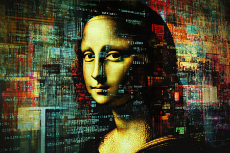 Classic artwork hologram with digital text and shapes concept for modern design.の素材