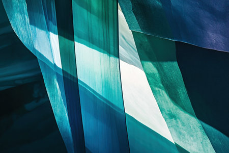 Abstract blue and green fabric texture with light and shadow, contemporary pattern design for creative backgrounds and modern art concepts.の素材