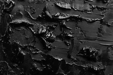 Black textured abstract art background with thick oil paint brushstrokes, modern and bold detail for striking wall or presentation design.の素材