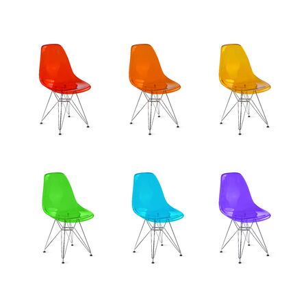 empty chairs colored in different coloursの写真素材