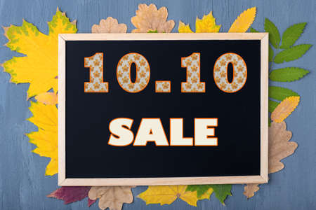 Autumn sale concept. Black Friday concept. Date 10 October. Black frame with the inscription 10.10 SALEの写真素材