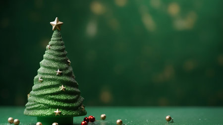 Creative geometric paper plaster Christmas tree with golden balls, gifts, bokeh, copy space. Stylish Christmas banner for advertising Christmas sales, congratulations.の素材