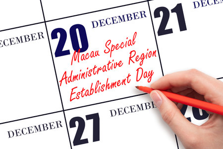 December 20. Hand writing text on calendar date. Save the date. Holiday. Day of the year concept.の写真素材
