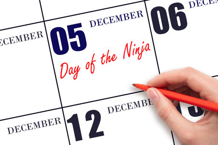 December 5. Hand writing text Day of the Ninja on calendar date. Save the date. Holiday. Day of the year concept.の写真素材