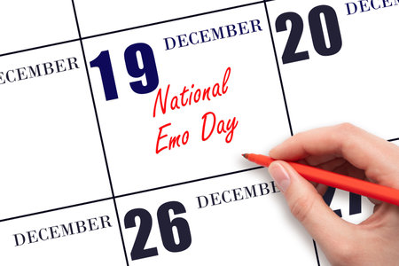 December 19. Hand writing text National Emo Day on calendar date. Save the date. Holiday. Day of the year concept.の写真素材