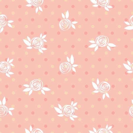 Seamless floral pattern, roses and circles, vintage illustration.のイラスト素材