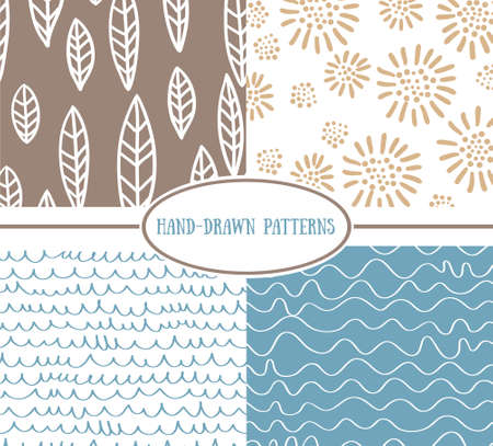 Set og hand-drawn simple seamless patternsのイラスト素材