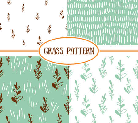 Set of four seamless patterns with spring plants. It can be used for wallpaper, pattern fills, web page background, surface textures.のイラスト素材