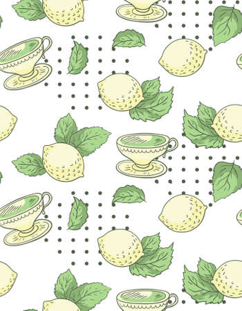 Tea with lemon, nand-draw seamless patternのイラスト素材
