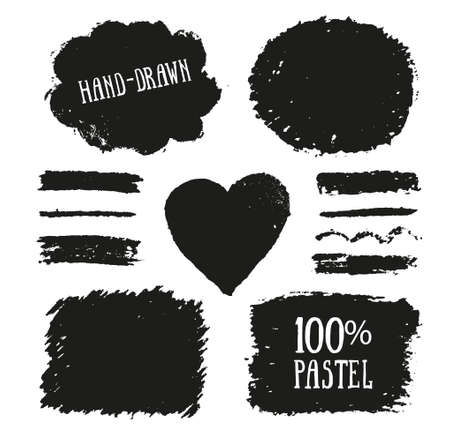 Set of oil pastel brush strokes and design elements. Grunge vector illustration.のイラスト素材
