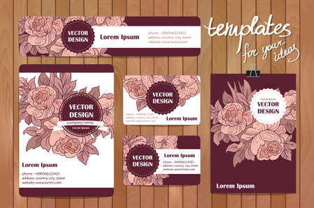 Corporate Identity vector templates set with doodles floral themeのイラスト素材