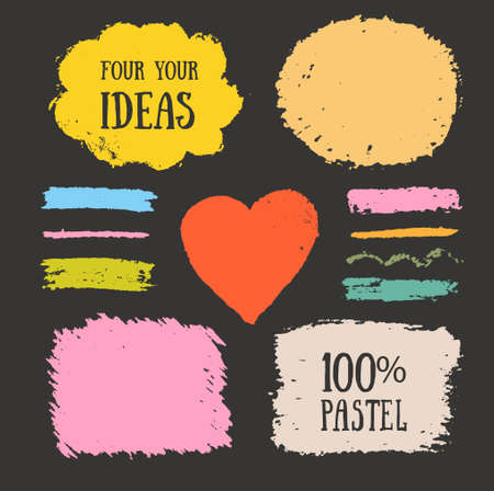 Set of chalk pastel brush strokes and design elements. Grunge vector illustration.のイラスト素材