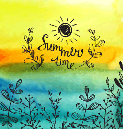 Summer background with herbs and sun.のイラスト素材