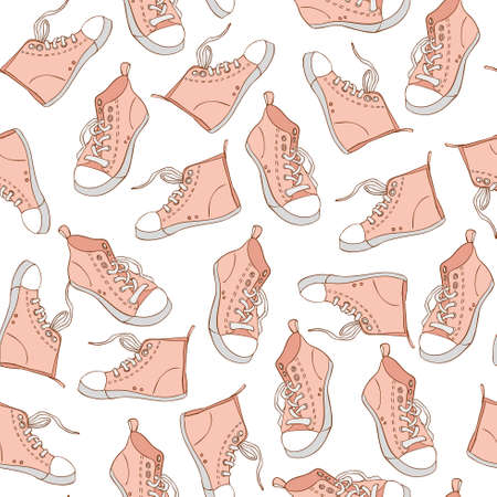 Seamless Pattern with pink sneakers. Sport backgroundのイラスト素材
