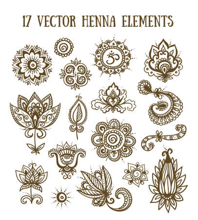 Set of henna elements based on traditional Asian elements Paisleyのイラスト素材
