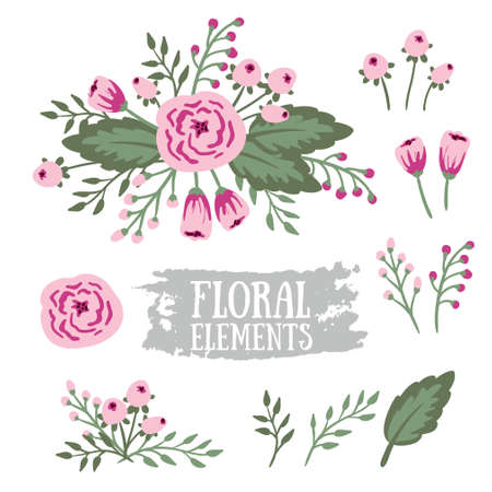 Hand Drawn vintage floral elements. Set of flowers. You can make your vintage floral bouquet!のイラスト素材