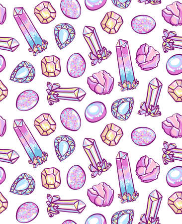 Seamless pattern of hand drawn precious stones on the white background. Vector illustration for your design, print, textile, wallpaper or wrapping paper.のイラスト素材