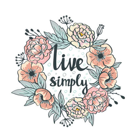 Wreath of roses, peonies. Vector. Hand drawn artwork. Live simply card.のイラスト素材