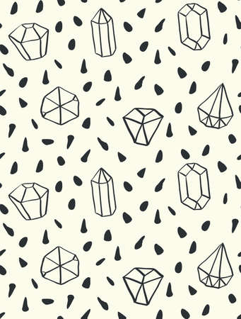 Hand drawn style seamless pattern with diamond shapes. Vintage abstract repeat pattern in black and white.のイラスト素材