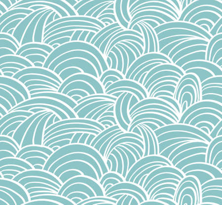 Seamless sea hand-drawn pattern, waves background.のイラスト素材