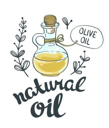 Bottle with olive oil. Vector isolated objects.のイラスト素材