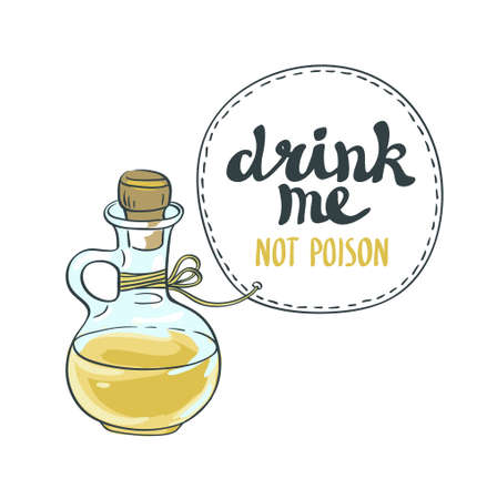 "Drink me" jar isolated vector illustration. Bottle with water.のイラスト素材