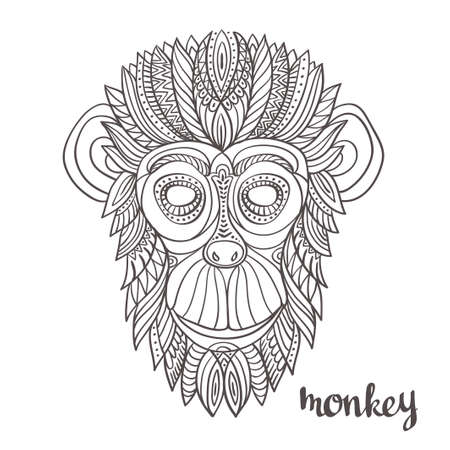 Ornamental monkey, a symbol of New Year 2016, ethnic style, for tattoo, print on a T-shirt, greeting card.のイラスト素材