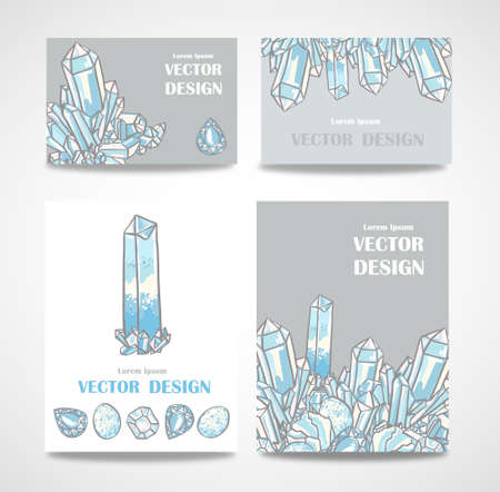Set of banners and business cards with crystals. Vector poster with magical crystals.のイラスト素材