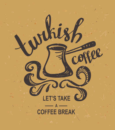 Hipster vintage stylized lettering with turkish coffee on the cardboard. Vector illustration.のイラスト素材