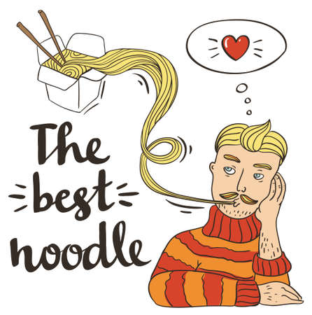 Hipster Noodle doodles Background, hand drawing style. Vector illustration.のイラスト素材