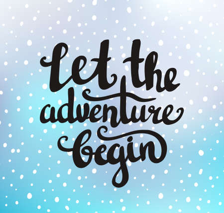 Vector vintage card with sunburst and inspirational phrase "Let the adventure begin". Stylish hipster cardboard background. Motivational quote.のイラスト素材