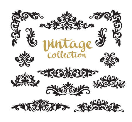Vintage Ornamental Calligraphic Designs Set. Vector illustration.のイラスト素材