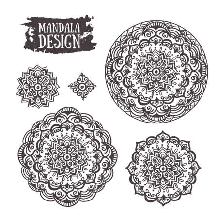 Set of ethnic mandala vector meditation. Isolated on the white background.のイラスト素材