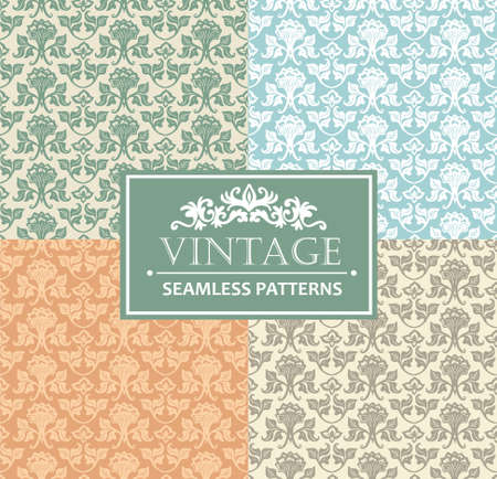 Vintage seamless background, antique, victorian silver ornament, floral luxury ornamental patterns. Vector template.のイラスト素材