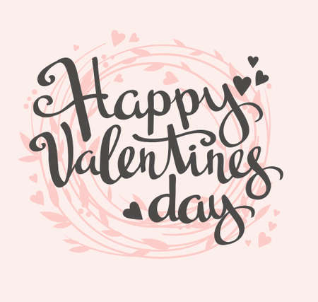 Stylish love card with floral wreath. Vintage vector lettering "Happy Valentine's day".のイラスト素材