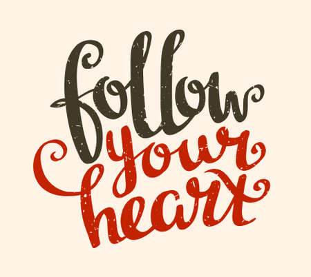 Valentine's  Day Card with stylish Love lettering "Follow your heart". Vector illustration with grunge effect.のイラスト素材