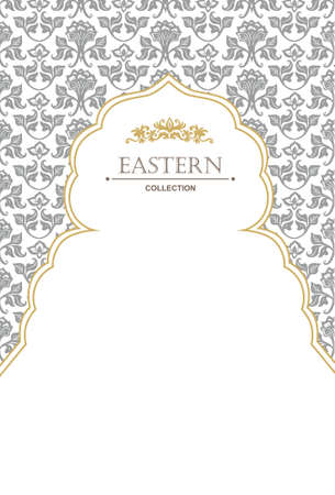 Vintage card design for greeting card, invitation, menu. Retro eastern background. Vector illustration.のイラスト素材