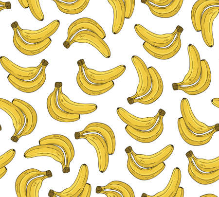 Vector seamless pattern with banana. Hand drawn illustration.のイラスト素材