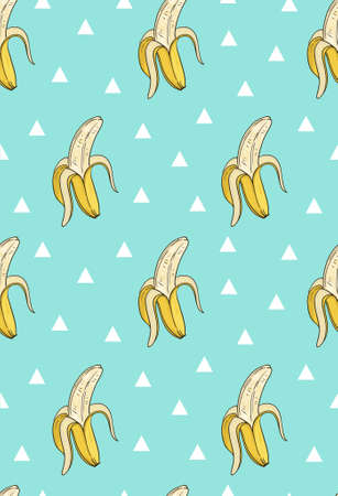 Vector seamless pattern with bananas and triangles. Hand drawn illustration.のイラスト素材