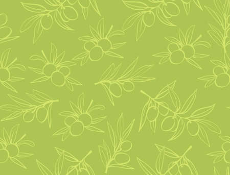 Yellow olives from branches on a white background. Vector seamless pattern.のイラスト素材