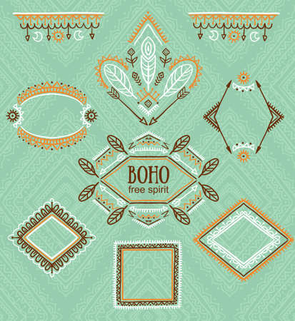 Set of ornamental frames. Vector indian collection for BOHO design.のイラスト素材